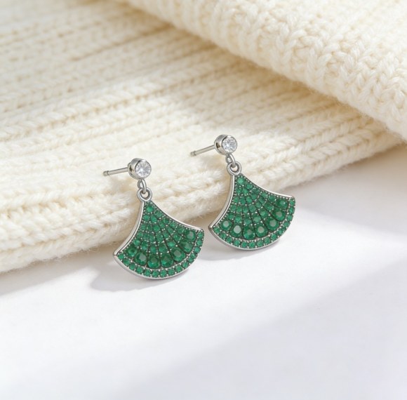 Green Scallop Dangle Earrings | Garden Party Style | 925 Sterling Silver | Bespoke