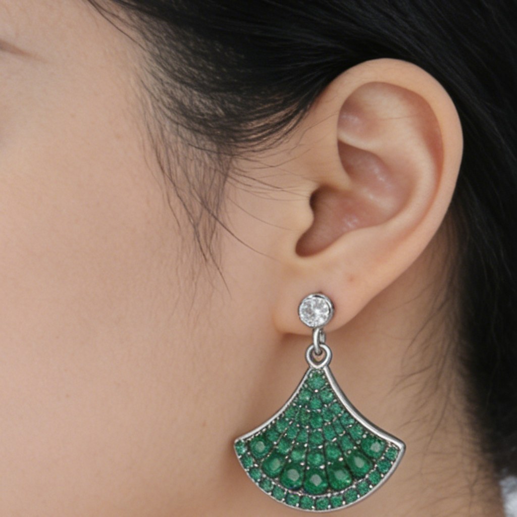 Green Scallop Dangle Earrings on-model styling