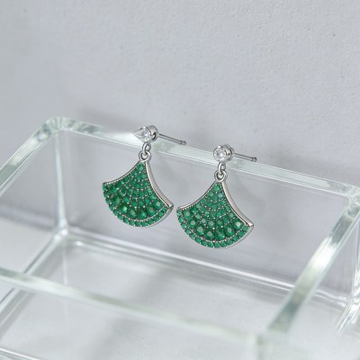 Green Scallop Dangle Earrings | Garden Party Style | 925 Sterling Silver | Bespoke