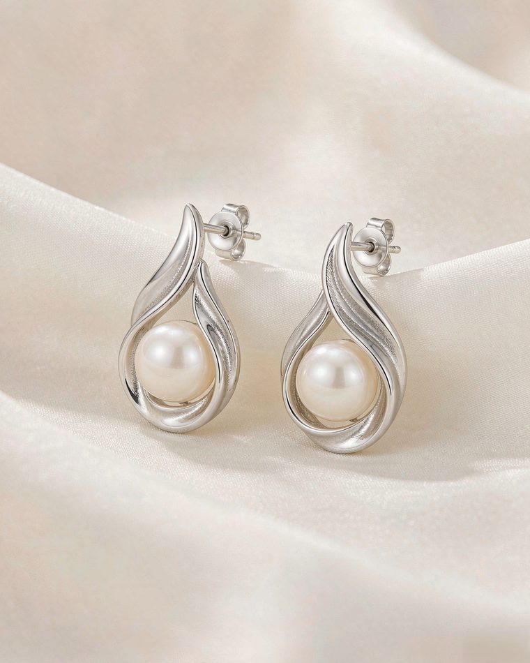 Silver and pearl drop earrings