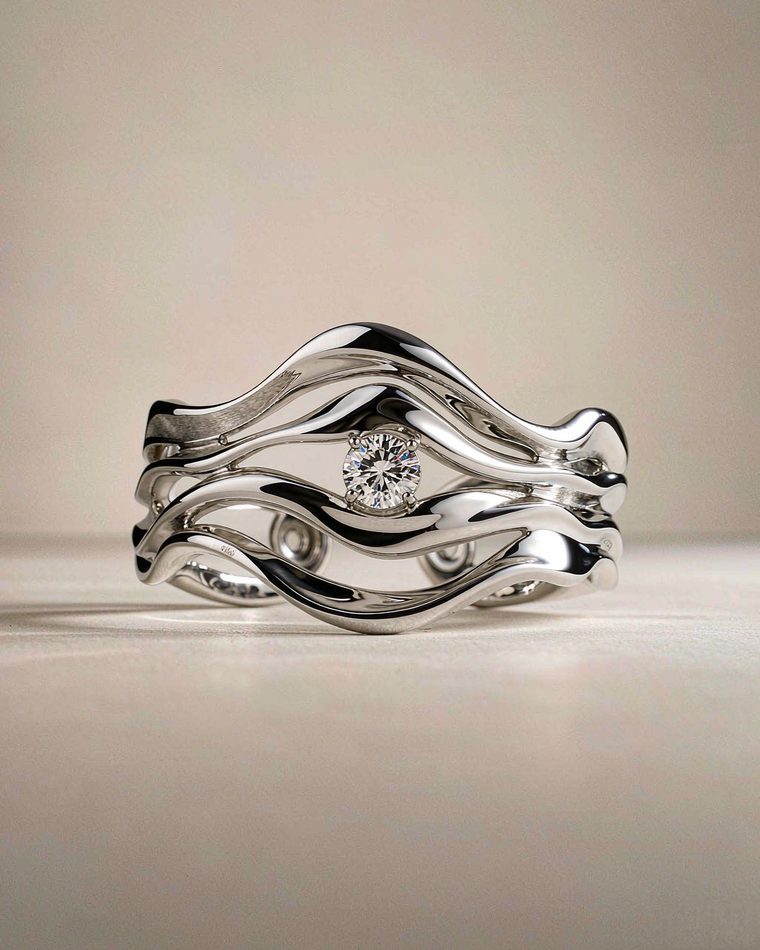 Wave cuff in polished sterling silver