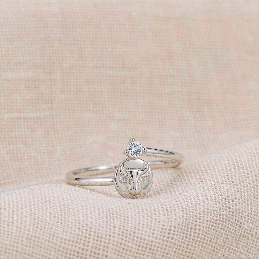 Sterling silver Taurus bull ring with diamond