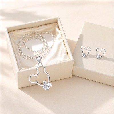 Bear Outline CZ Jewelry Set | Matching Necklace and Stud Earrings | 925 Sterling Silver | Custom ODM OEM