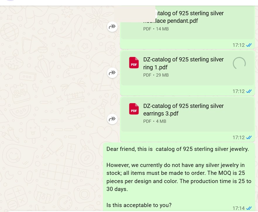 925 silver catalogs and clear MOQ and production terms