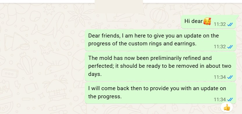 Production progress update shared with the client