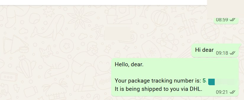 DHL tracking number shared after shipment