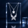 Layered Butterfly Necklace | Pave Butterfly and Plain Flower | Bridal | 925 Silver | ODM