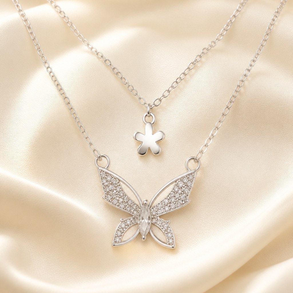 Layered Butterfly Necklace detail view
