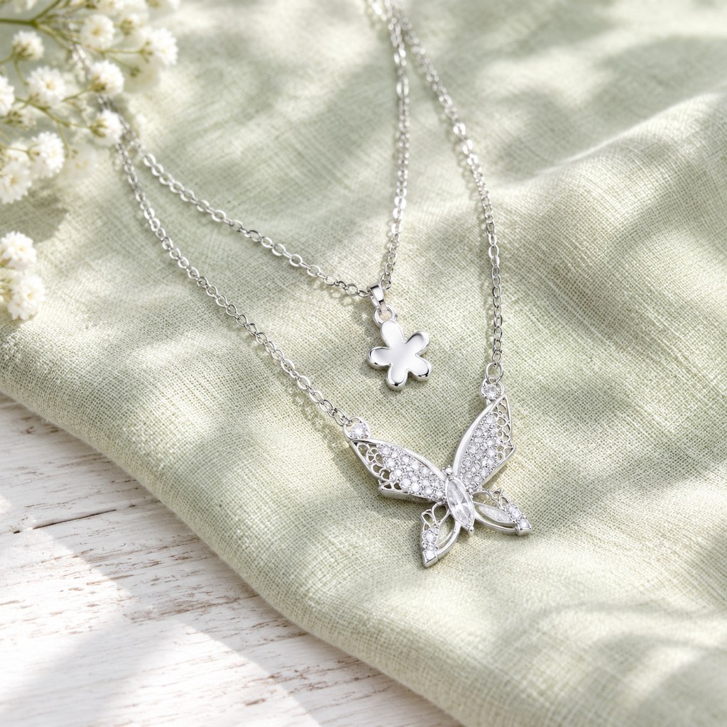 Layered Butterfly Necklace worn