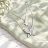 Layered Butterfly Necklace | Pave Butterfly and Plain Flower | Bridal | 925 Silver | ODM