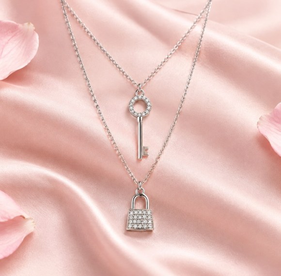 Key and Lock Necklace | Pave Key and Padlock | Layered Gift Edit | 925 Silver | OEM ODM