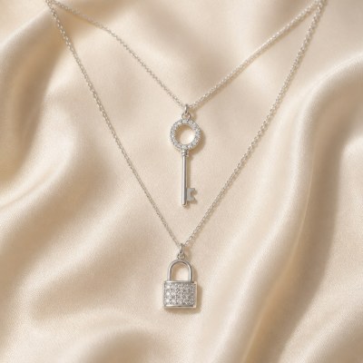 Key and Lock Necklace | Pave Key and Padlock | Layered Gift Edit | 925 Silver | OEM ODM