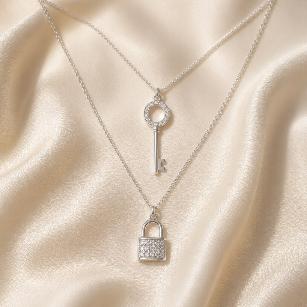 Key and Lock Necklace worn