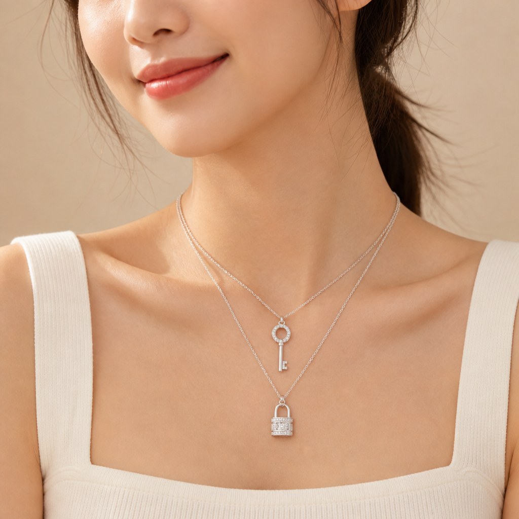 Key and Lock Necklace detail