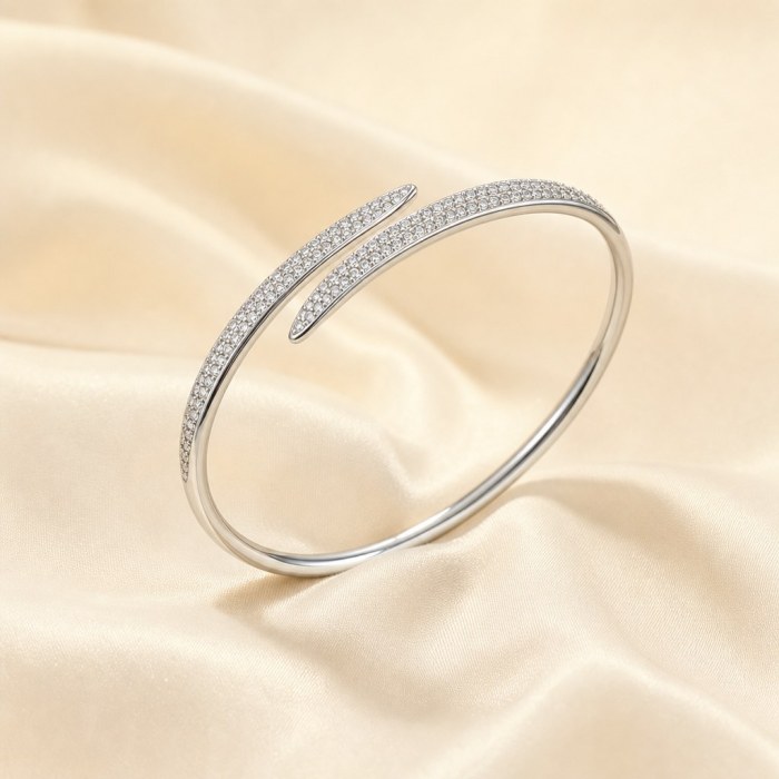 Open Cuff Bangle | Tapered Bypass Ends | Pave Shank | 925 Silver | ODM Manufacturer