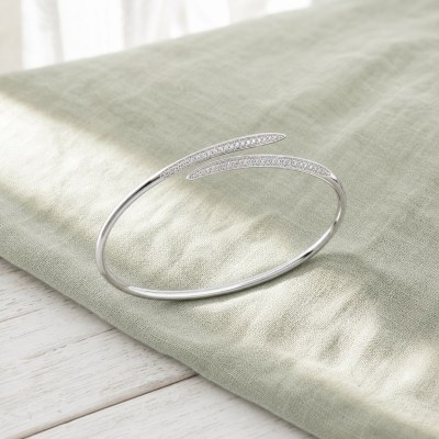 Open Cuff Bangle | Tapered Bypass Ends | Pave Shank | 925 Silver | ODM Manufacturer