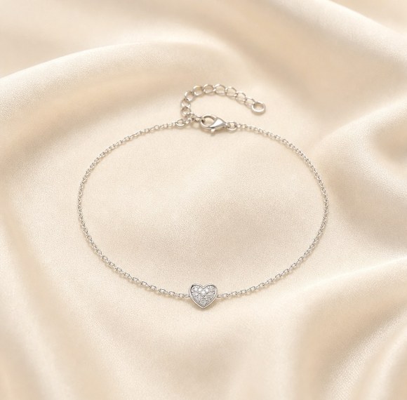 Heart Charm Bracelet | Pave Inline Motif | Anniversary Gifts | 925 Silver | OEM ODM