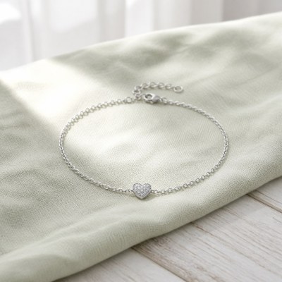 Heart Charm Bracelet | Pave Inline Motif | Anniversary Gifts | 925 Silver | OEM ODM