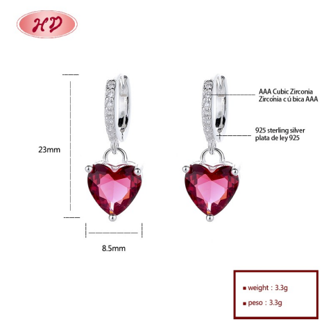 Hypoallergenic silver huggie earrings red color